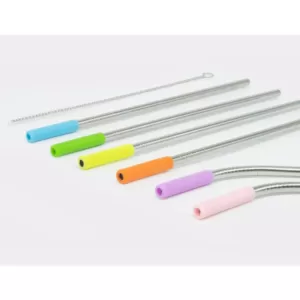 ExcelSteel 14-Piece Straw Set With Silicone Pastel Tips 8-Straight 4-Curved