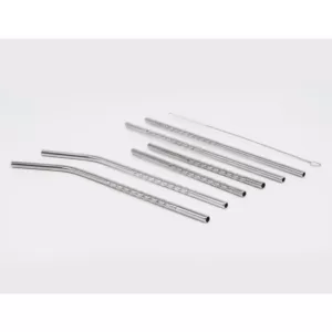 ExcelSteel 14 Pc Reusable Swirl Straw Set W/ 8 Long, 4 Short Straws W/ Cleaning Brushes