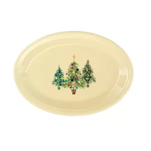 Fiesta 9 5/8" Ivory Ceramic Trio of Christmas Trees Small Oval Platter