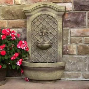 Sunnydaze Decor Rosette Resin Florentine Stone Solar Outdoor Wall Fountain
