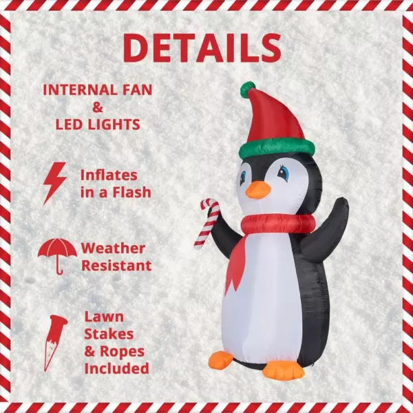 Fraser Hill Farm 10 ft. Penguin and Candy Cane Christmas Inflatable with Lights