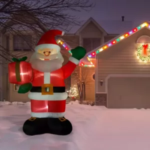 Fraser Hill Farm 10 ft. Santa Claus with Gift Bag Christmas Inflatable with Lights