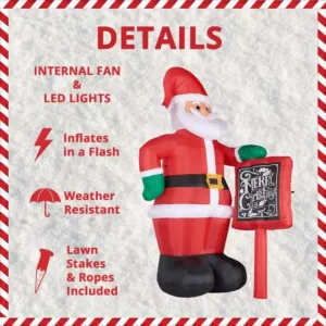 Fraser Hill Farm 10 ft. Santa Claus with Sign Christmas Inflatable with Lights