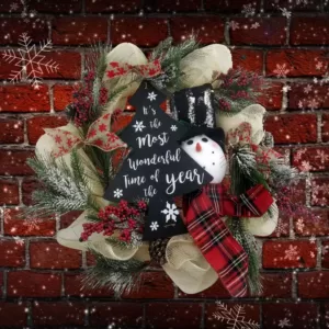 Fraser Hill Farm 20 in. Artificial Christmas Wreath with Snowman, Pinecones, Berries