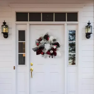 Fraser Hill Farm 20 in. Artificial Christmas Wreath with Ornaments and Buffalo Plaid Bows