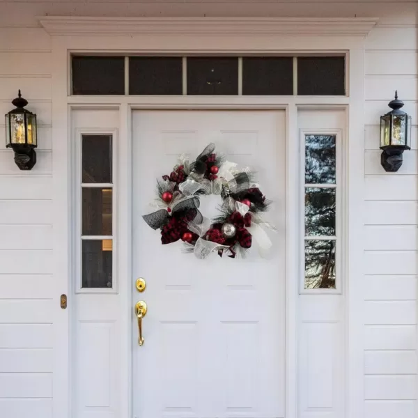 Fraser Hill Farm 20 in. Artificial Christmas Wreath with Ornaments and Buffalo Plaid Bows