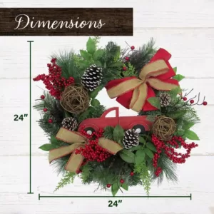 Fraser Hill Farm 24 in. Artificial Christmas Wreath with Garland, Pinecones, Bows, and Berries
