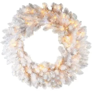 Fraser Hill Farm 2.5 ft. Icy Fir Christmas Wreath Arrangement with Cool White LED Twinkle Lights