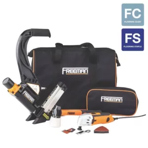 Freeman Lightweight Pneumatic 2-in-1 Flooring Nailer and Stapler and Oscillating Multi-Function Power Tool Combo Kit with Bags