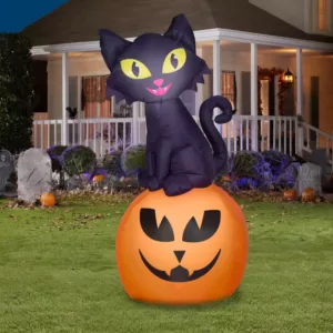 Gemmy 5.5 ft. H Cat On Pumpkin-SM Scene Halloween Inflatable
