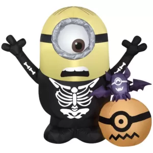 Gemmy 3 ft. Tall Inflatable Airblown-Minion Skeleton with Pumpkin-SM Scene-Universal