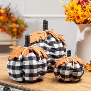 Gerson Assorted Sized 10 in. H Black and White Plaid Pumpkins Harvest Decor (Set of 3)