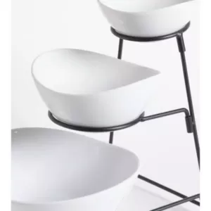 GIBSON elite Gracious Dining 4-Piece, 3-Tier White Serving Bowl Set with Stand