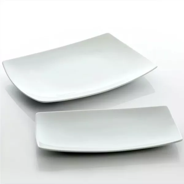 GIBSON elite Gracious 2-Piece White Ceramic Dining Serving Platter Set