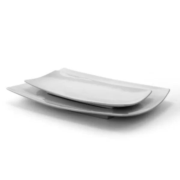 GIBSON elite Gracious 2-Piece White Ceramic Dining Serving Platter Set