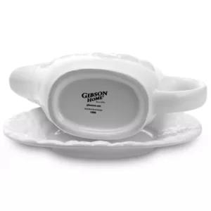 Gibson Home Fruitful 8 in. White Gravy Boat with Saucer