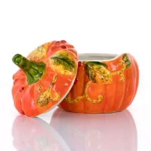 Gibson Home Stoneware Pumpkin Cookie Jar in Orange with Lid