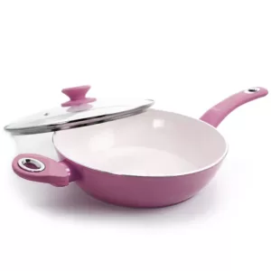 Gibson Home Plaza Cafe 3.5 qt. Aluminum Nonstick Saute Pan in Lavender with Glass Lid