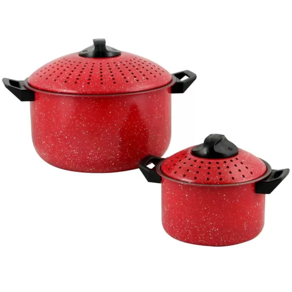 Gibson Home Casselman 4-Piece Steel Nonstick Pasta Pot Set in Red Speckle