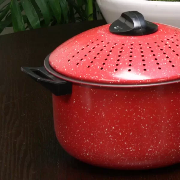 Gibson Home Casselman 4-Piece Steel Nonstick Pasta Pot Set in Red Speckle