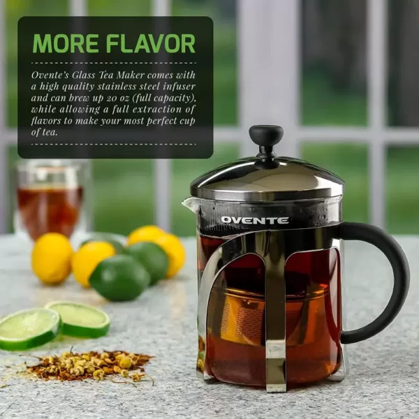 Ovente 2.5-Cup (20 oz.) Glass Tea Maker with Removable Stainless Steel Infuser and Free Measuring Scoop