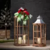 Glitzhome Brown Christmas Farmhouse Wood/Metal Lanterns (Set of 2)