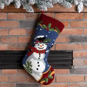 Glitzhome 19 in. Hooked Christmas Decor Stocking with Snowman