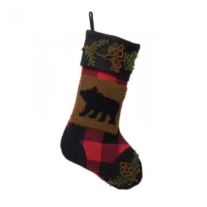 Glitzhome 19 in. Acrylic Plaid Stocking with Rug Hooked Reindeer and Bear (Set of 2)