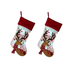 Glitzhome 21 in. H LED Embroidered Polyester Linen Christmas Decoration Stocking (2-Pack)