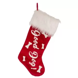 Glitzhome 21 in. H Polyester Velvet Christmas Stocking with Plush Cuff- Good Dog (2-Pack)