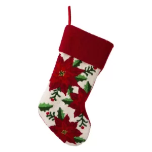 Glitzhome 21.00 in. H Acrylic/PolyesterPoinsettia Hooked Stocking