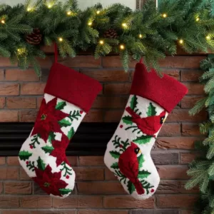 Glitzhome 21.00 in. H Polyester Cardinal Hooked Stocking