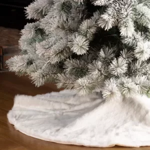 Glitzhome 48 in. D White Plush Christmas Tree Skirt