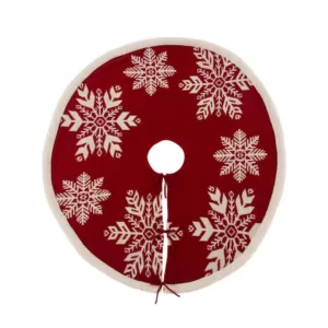 Glitzhome 48 in. D Knitted Christmas Tree Skirt in Snowflake