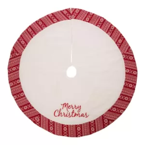 Glitzhome 48 in. D White Fleece Christmas Tree Skirt - Merry Christmas