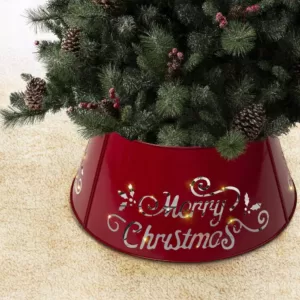 Glitzhome 26 in. Dia Merry Christmas Diecut Metal Tree Collar with Light String(KD)