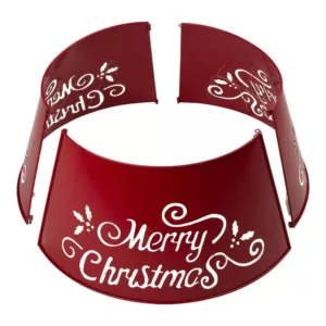 Glitzhome 26 in. Dia Merry Christmas Diecut Metal Tree Collar with Light String(KD)
