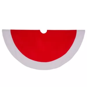 Glitzhome 48 in. D Red and White Felt Christmas Tree Skirt
