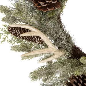 Glitzhome 24 in. D Flocked Pinecone and Antler Wreath