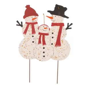 Glitzhome 29.92 in. H Rusty Metal Snowman Family Yard Stake or Standing Decor or Wall Decor