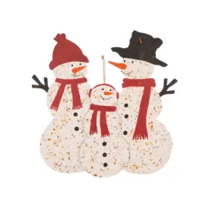 Glitzhome 29.92 in. H Rusty Metal Snowman Family Yard Stake or Standing Decor or Wall Decor