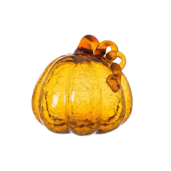 Glitzhome S/2 9.06 in. Amber Crackle Glass Pumpkin
