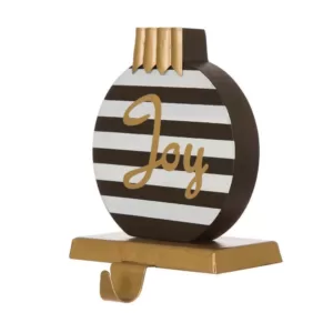 Glitzhome 6.89 in. H Wooden/Metal Striped Ornament Stocking Holder