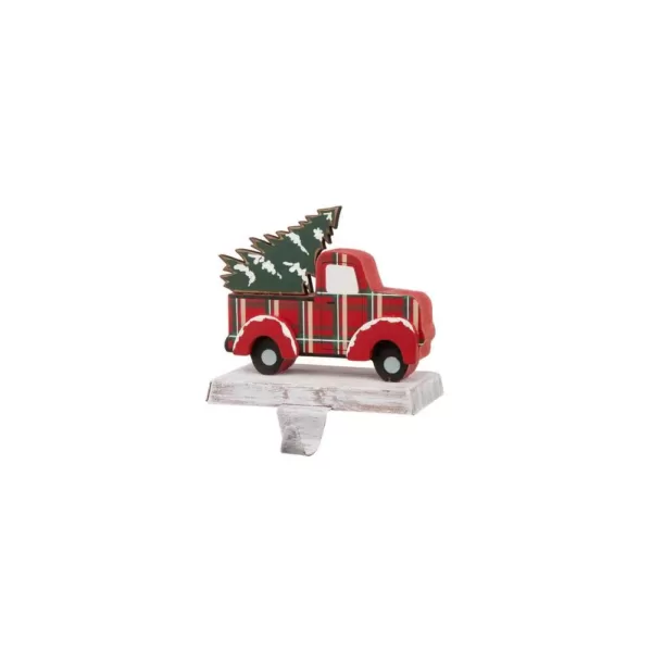 Glitzhome 6.12 in. H Wooden/Metal Red Truck Stocking Holder