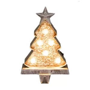 Glitzhome 7.50 in. H Marquee LED Wooden/Metal Christmas Tree Stocking Holder