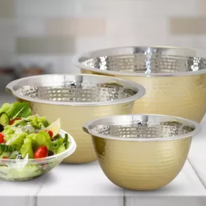 ExcelSteel 1.75 QT Professional Stainless-Steel Hammered Mixing Bowl with Gold Tone