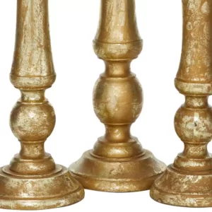 LITTON LANE 18 in. and 15 in. Golden Mango Wood Candle Holder