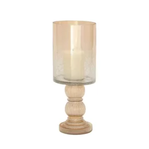LITTON LANE Gold-Tinged Glass Cylinder Hurricane Candle Holder