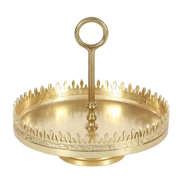 LITTON LANE 13 in. x 12 in. Spiked Gold-Finished Aluminum Tray Stand