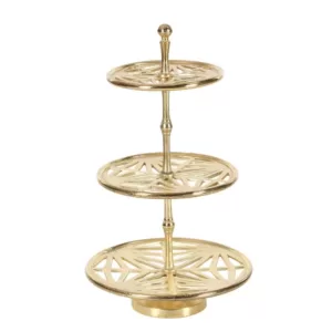 LITTON LANE 12 in. x 21 in. 3-Tier Gold-Finished Aluminum Tray Stand